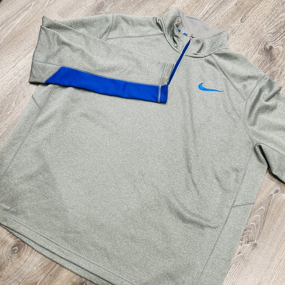 Nike Sweater Men's 2XL Therma-FIT Quarter Zip Pullover Gray Blue 645383-063